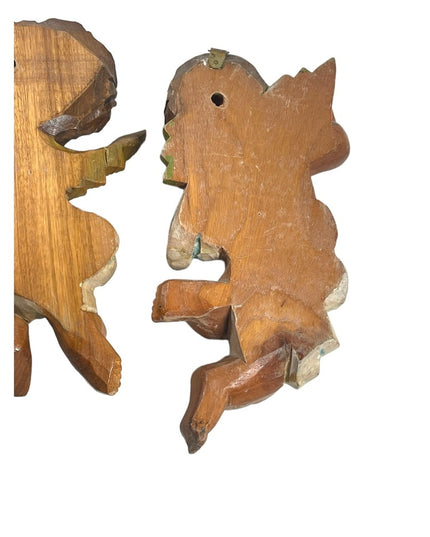 Antique Hand Carved solid wood  Italy Italian Angels wall hanging Angel x 2 pc