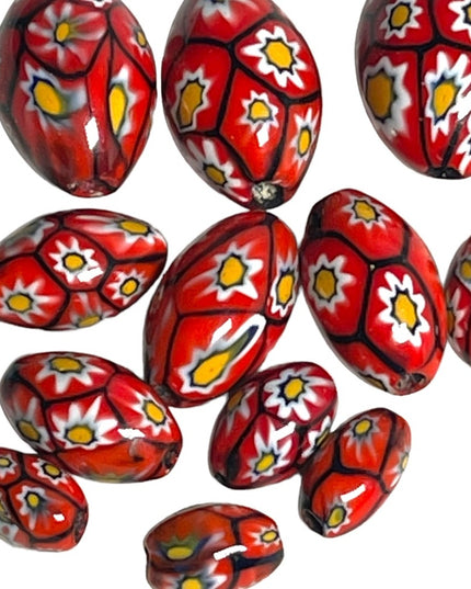 Antique Handmade VENETIAN Murano MILLEFIORI Glass Beads LOT red flowers