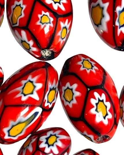 Antique Handmade VENETIAN Murano MILLEFIORI Glass Beads LOT red flowers