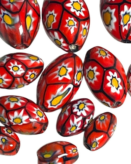Antique Handmade VENETIAN Murano MILLEFIORI Glass Beads LOT red flowers