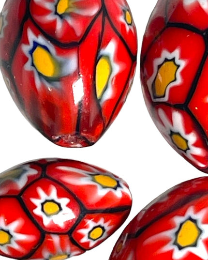 Antique Handmade VENETIAN Murano MILLEFIORI Glass Beads LOT red flowers