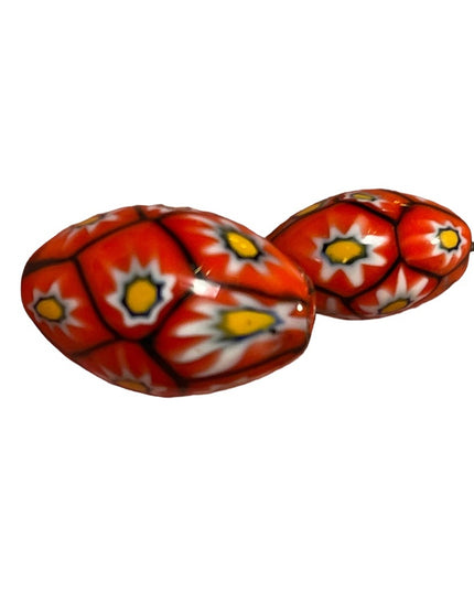 Antique Handmade VENETIAN Murano MILLEFIORI Glass Beads LOT red flowers