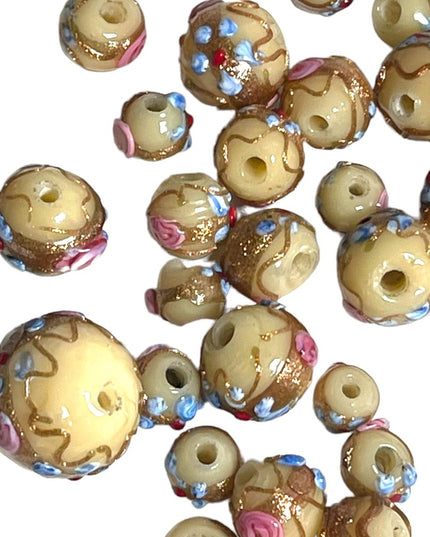 Antique Handmade VENETIAN Murano Wedding Cake Glass Beads LOT pink flowers