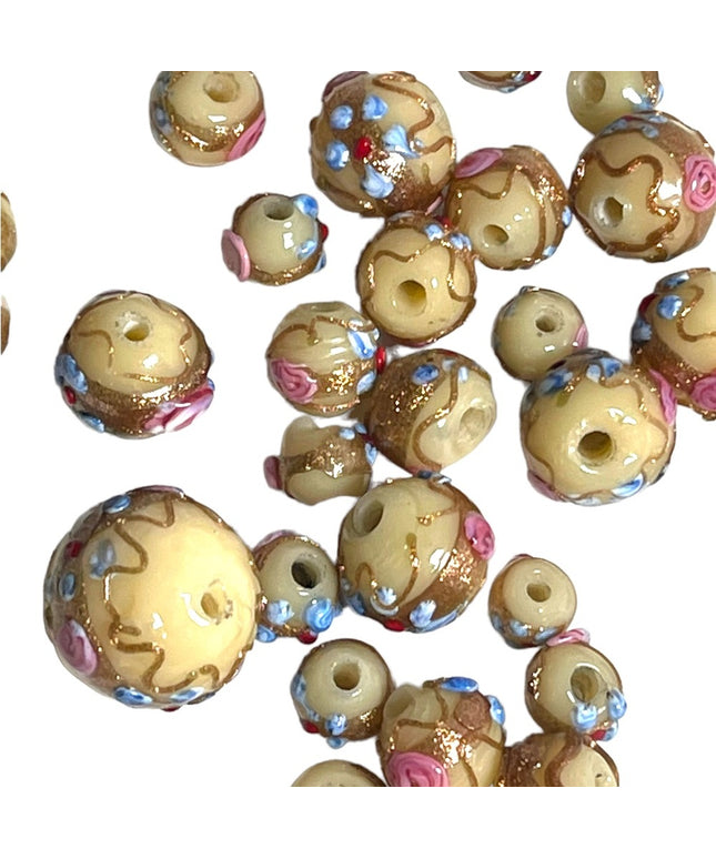 Antique Handmade VENETIAN Murano Wedding Cake Glass Beads LOT pink flowers