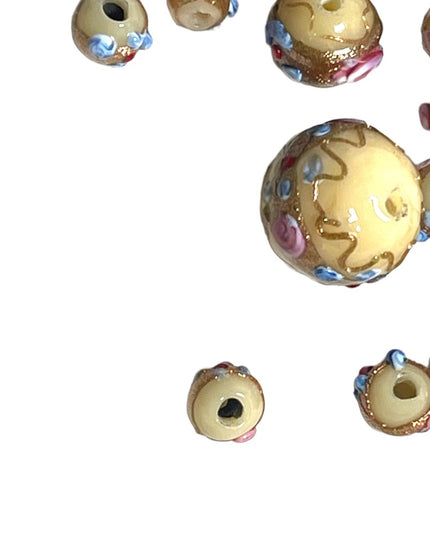 Antique Handmade VENETIAN Murano Wedding Cake Glass Beads LOT pink flowers
