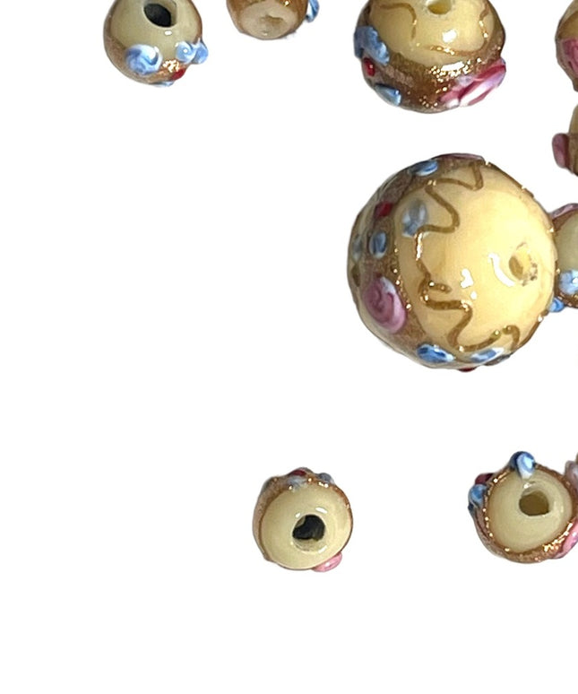 Antique Handmade VENETIAN Murano Wedding Cake Glass Beads LOT pink flowers
