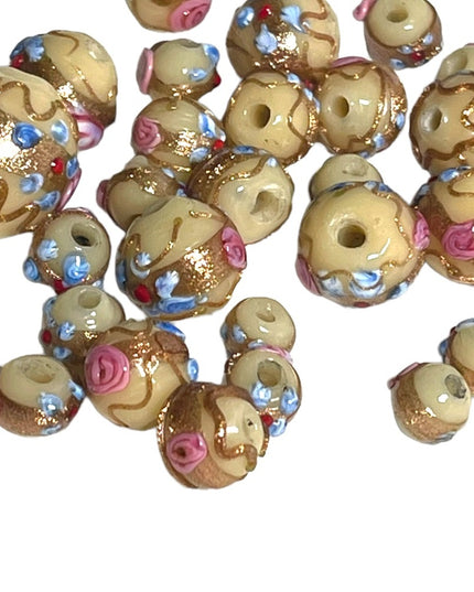 Antique Handmade VENETIAN Murano Wedding Cake Glass Beads LOT pink flowers