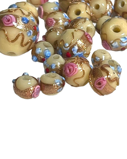 Antique Handmade VENETIAN Murano Wedding Cake Glass Beads LOT pink flowers