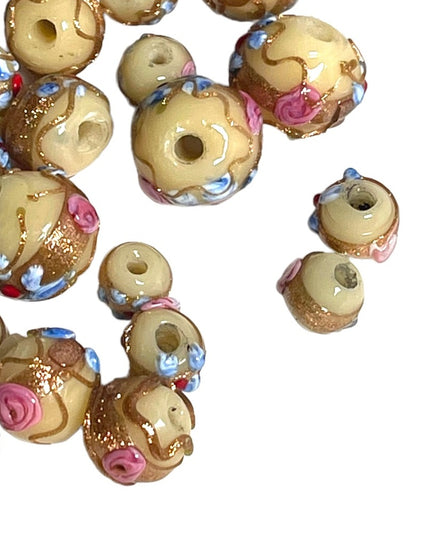 Antique Handmade VENETIAN Murano Wedding Cake Glass Beads LOT pink flowers