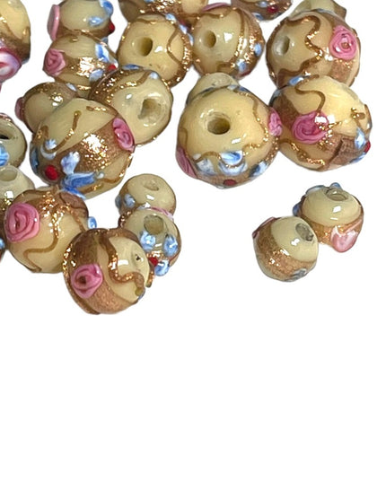 Antique Handmade VENETIAN Murano Wedding Cake Glass Beads LOT pink flowers