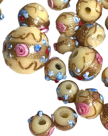 Antique Handmade VENETIAN Murano Wedding Cake Glass Beads LOT pink flowers