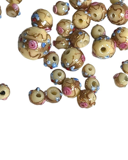 Antique Handmade VENETIAN Murano Wedding Cake Glass Beads LOT pink flowers