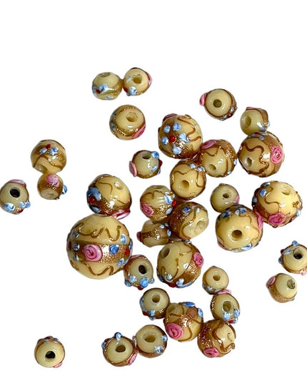 Antique Handmade VENETIAN Murano Wedding Cake Glass Beads LOT pink flowers