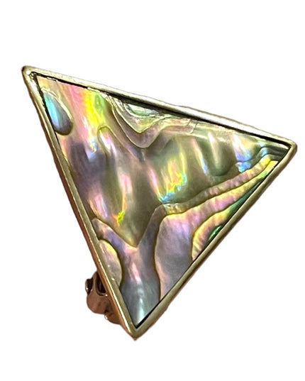 Vintage 1980s Alpaca Mexico Silver finish Abalone TRIANGLE clip on earrings