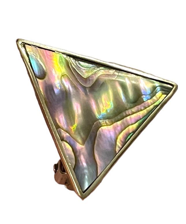 Vintage 1980s Alpaca Mexico Silver finish Abalone TRIANGLE clip on earrings