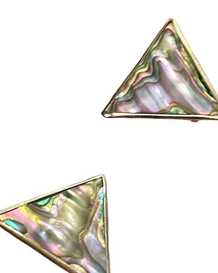Vintage 1980s Alpaca Mexico Silver finish Abalone TRIANGLE clip on earrings