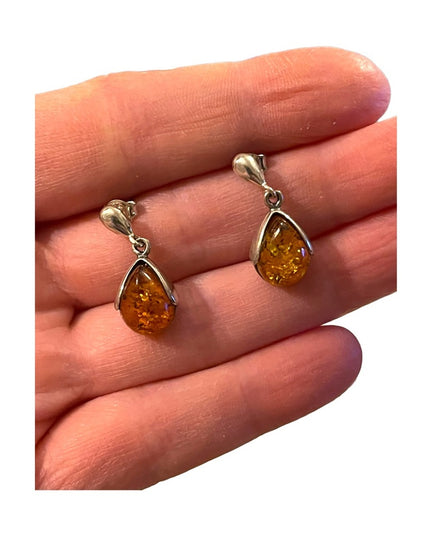 Vintage Sterling  silver 925 Amber dangle earrings