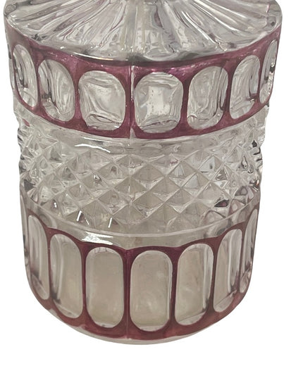 - Art Deco Hand Etched & Beveled Crystal Perfume Bottle with Crimson Glass…