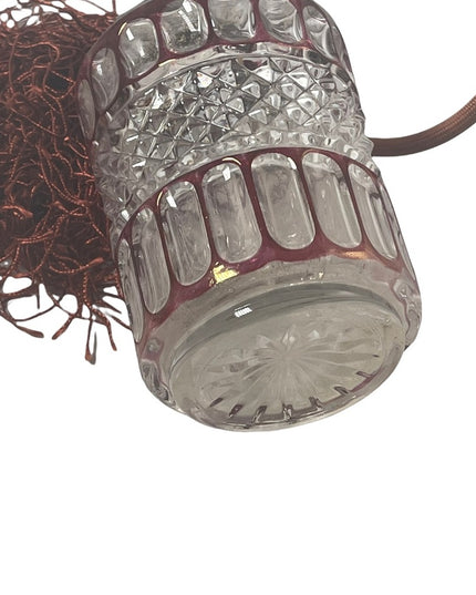 - Art Deco Hand Etched & Beveled Crystal Perfume Bottle with Crimson Glass…
