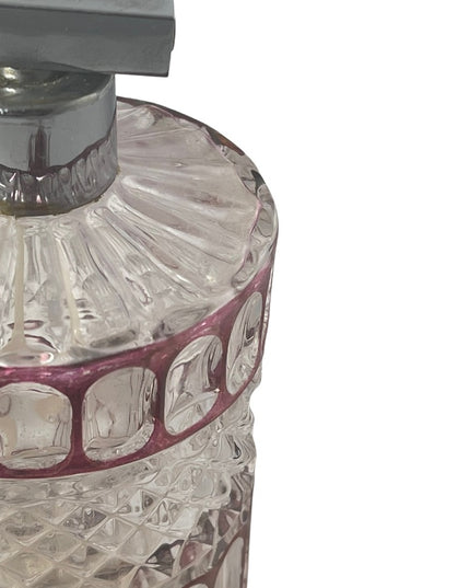 - Art Deco Hand Etched & Beveled Crystal Perfume Bottle with Crimson Glass…