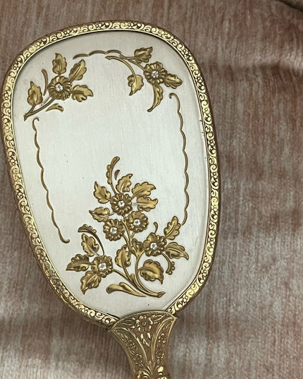 Antiqued Ormolu Gold gilt finish Mirror Brush comb vanity set
