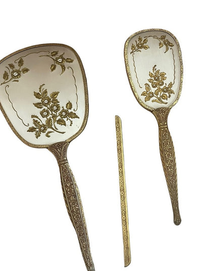 Antiqued Ormolu Gold gilt finish Mirror Brush comb vanity set