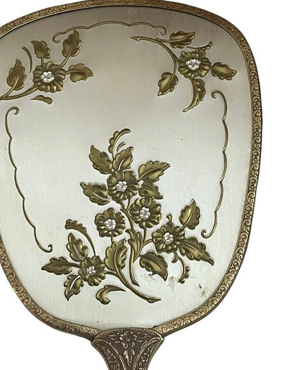 Antiqued Ormolu Gold gilt finish Mirror Brush comb vanity set