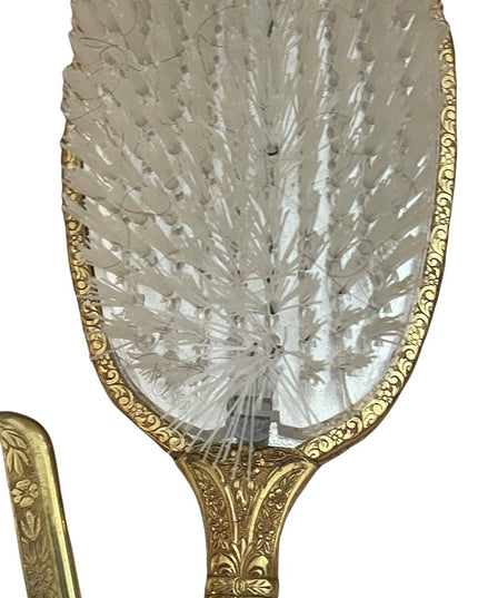 Antiqued Ormolu Gold gilt finish Mirror Brush comb vanity set