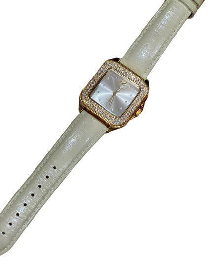 - Joan River Cream leather crystal gold finish watch