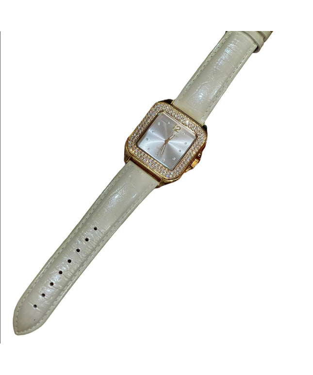 - Joan River Cream leather crystal gold finish watch