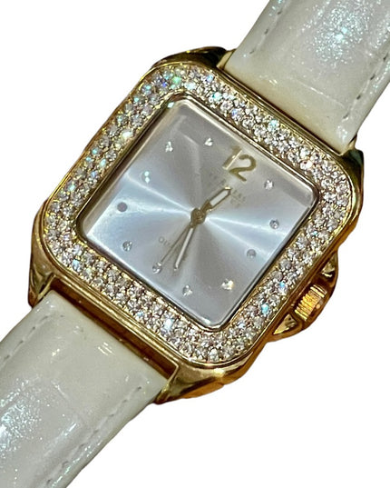 - Joan River Cream leather crystal gold finish watch