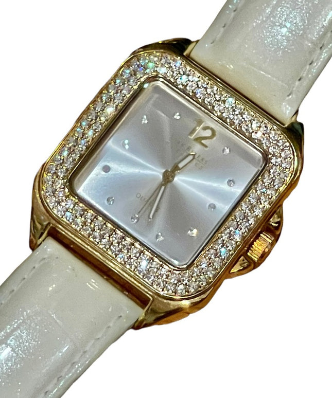 - Joan River Cream leather crystal gold finish watch