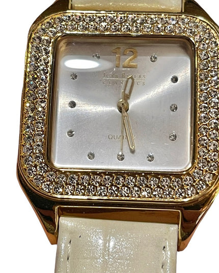 - Joan River Cream leather crystal gold finish watch