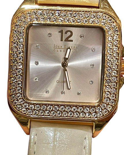 - Joan River Cream leather crystal gold finish watch