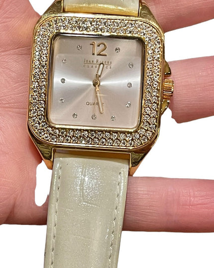 - Joan River Cream leather crystal gold finish watch