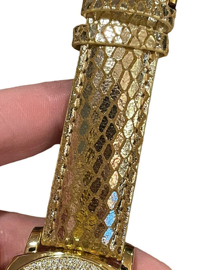 Joan Rivers Fancy chunky large statement watch with gold leather band rh…