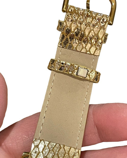 Joan Rivers Fancy chunky large statement watch with gold leather band rh…