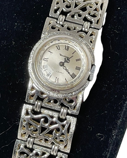 Vintage Vendome wind up wrist watch silver metal 6”