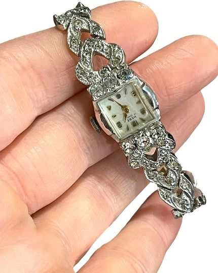 - Vintage Hebe Rhinestone silver finish encrusted watch 17 jewl appx 1940s…