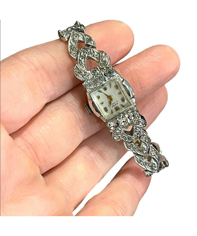 - Vintage Hebe Rhinestone silver finish encrusted watch 17 jewl appx 1940s…