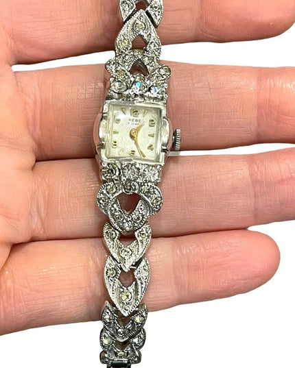 - Vintage Hebe Rhinestone silver finish encrusted watch 17 jewl appx 1940s…