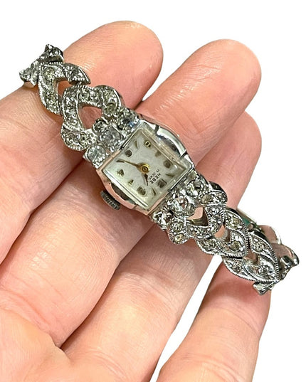 - Vintage Hebe Rhinestone silver finish encrusted watch 17 jewl appx 1940s…