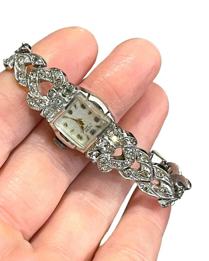 - Vintage Hebe Rhinestone silver finish encrusted watch 17 jewl appx 1940s…