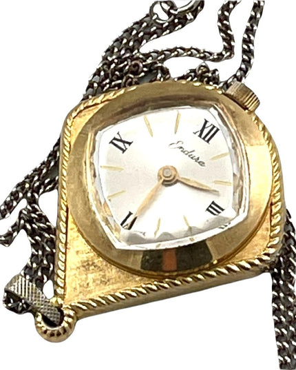 Vintage 1970s Endura gold finish tear drop pendant necklace watch