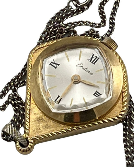 Vintage 1970s Endura gold finish tear drop pendant necklace watch