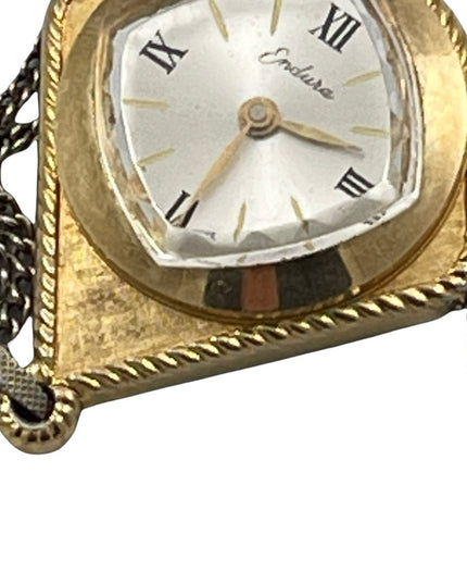 Vintage 1970s Endura gold finish tear drop pendant necklace watch