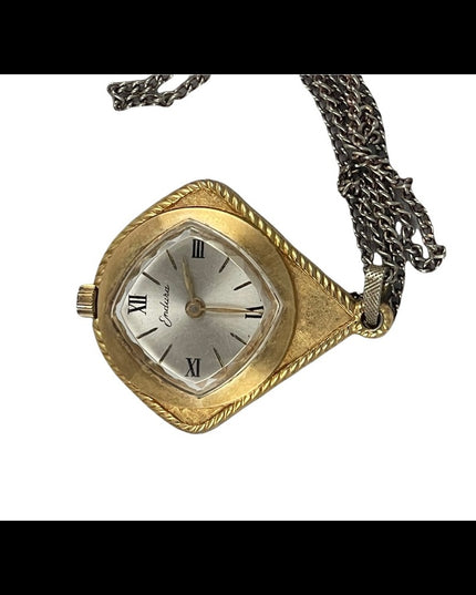 Vintage 1970s Endura gold finish tear drop pendant necklace watch