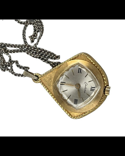Vintage 1970s Endura gold finish tear drop pendant necklace watch