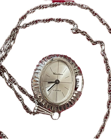 Vintage Vendome wind up silver necklace watch