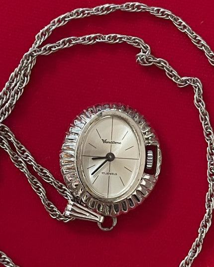 Vintage Vendome wind up silver necklace watch
